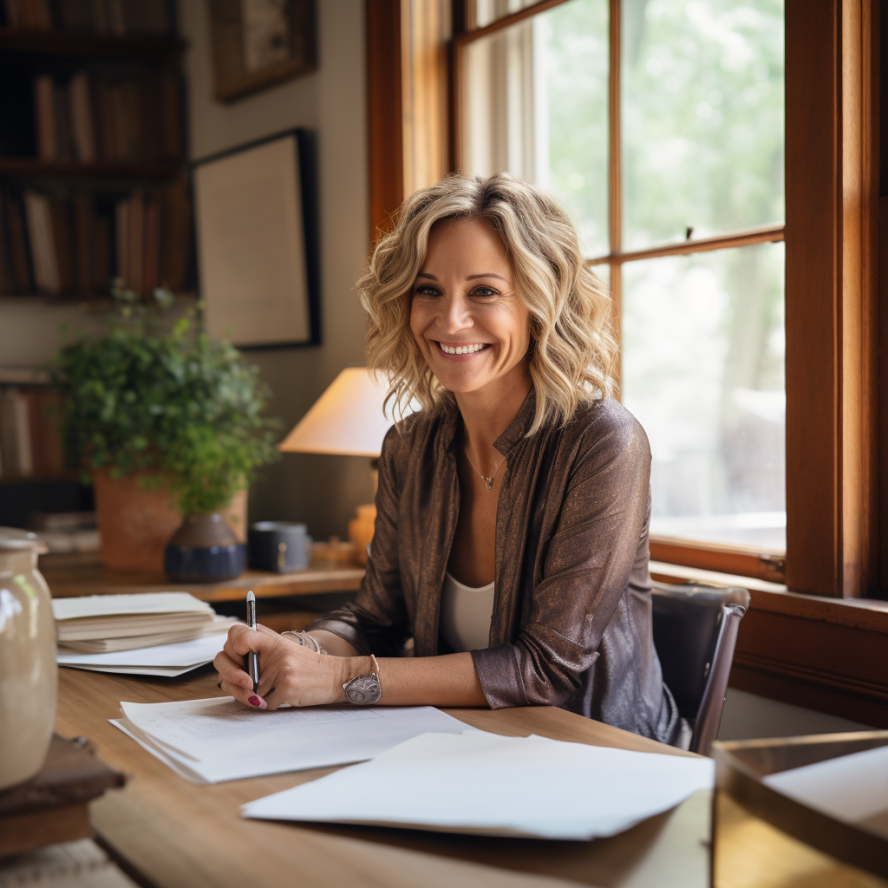 female transaction coordinator working on real estate files at her desk